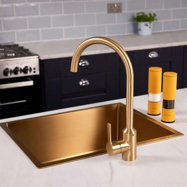 Flode Bryne | Single Lever Kitchen Sink Mixer Tap with Swivel Spout | Brushed Brass Finish