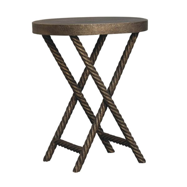 Wyld Haus Urbino Antique Brass Mango Wood Rope Side Table