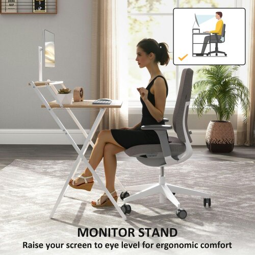 Wyld Haus Veeldi 70cm Small Wooden Natural Folding Desk With Raised Monitor Shelf