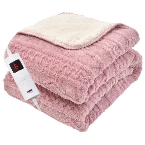 GlamHaus Heated Electric Throw Blanket - Luxurious & Soft Design - 9 Temperature Settings & 9-Hour Timer Pink