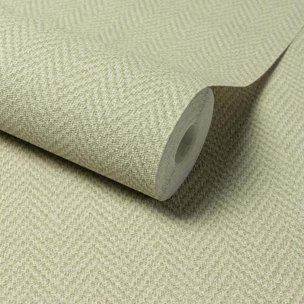 Grandeco Antiga Herringbone Chevron Weave Textured Wallpaper, Sage Green