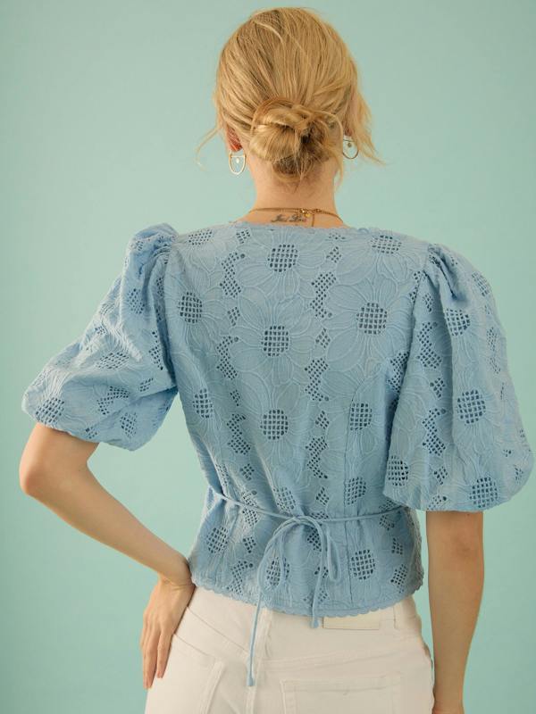 Rose & Nancy Abi Blue Cotton Lace Blouse