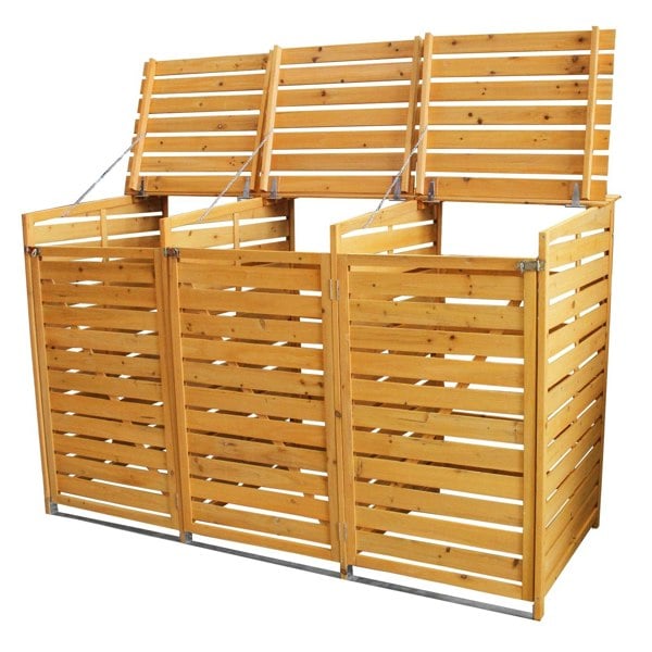 Monstershop Triple Wheelie Bin Storage - Fir Wood