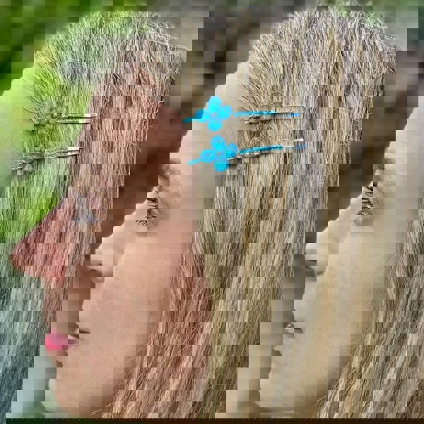 Flower Hair Grips Flower Hair Slides Teal Sparkly Hair Grips wedding hair