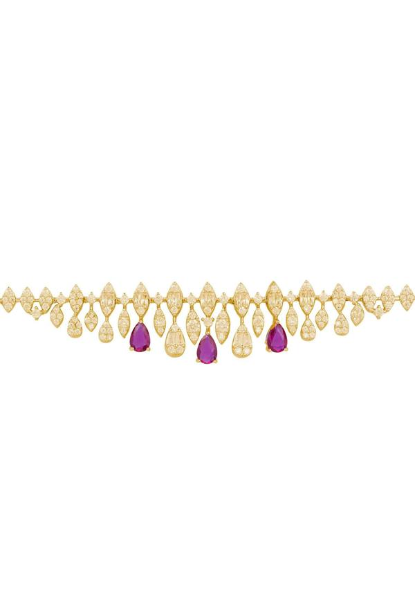 Ruby teardrops, diamond and gold bracelet.