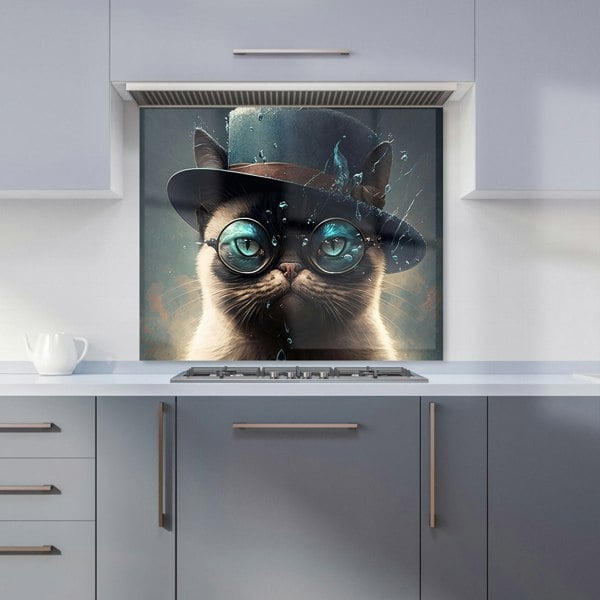 Warren Reed - Designer Siamese Cat With Glasses Splashart Kitchen Splashback