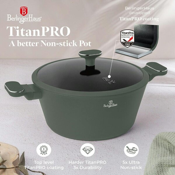 Berlinger Haus Casserole with lid, 28 cm Berlinger Haus BH8202 Matte Green