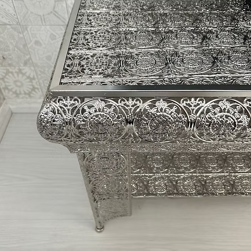 Downton Interiors Silver Embossed Metal Coffee Table / TV Stand - Agadir Range