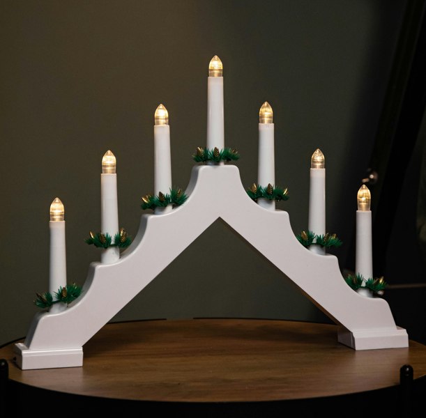 Samuel Alexander 41cm Battery Operated Light up White Christmas Candle Bridge with 7 Warm White LEDs