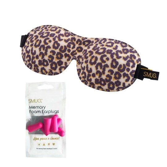 SMUG Contoured 3D Blackout Sleep Mask - Leopard Print - Sleep Mask & Pink Earplugs