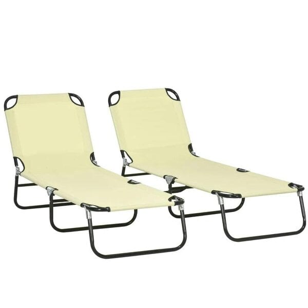 Bobobiy Set of Two Metal Frame Folding Sun Loungers - Beige