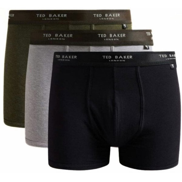 Ted Baker 3-Pack Coloured Boxer Trunks, Black/Grey/Green