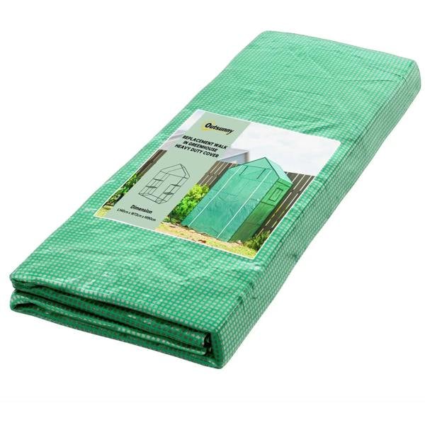 Green PE walk-in greenhouse cover sheet, grid pattern with window cutout