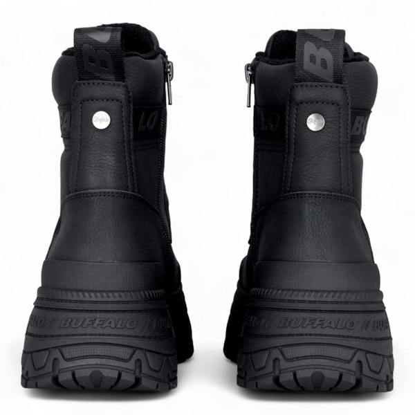 Buffalo Womens Black Chunky Platform Front Zip High Ankle Combat Boots - Fusion