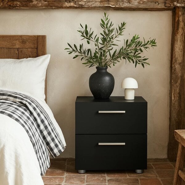Wyld Haus Daejeon Black Wooden Bedside Table 2 Drawers