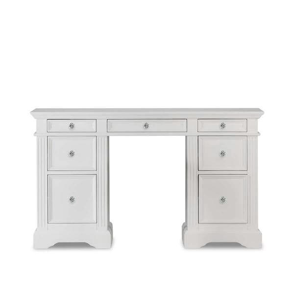 Statement Furniture Gainsborough White Pedestal Dressing Table with Crystal Handles- White
