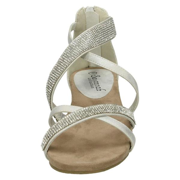 Savannah Ladies Savannah Low Wedge Diamante X Strap Sandals