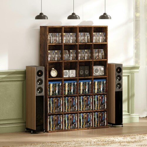 Wyld Haus Limi Wooden Rustic Brown Adjustable CD Storage Cabinet 89 x 130.5 cm