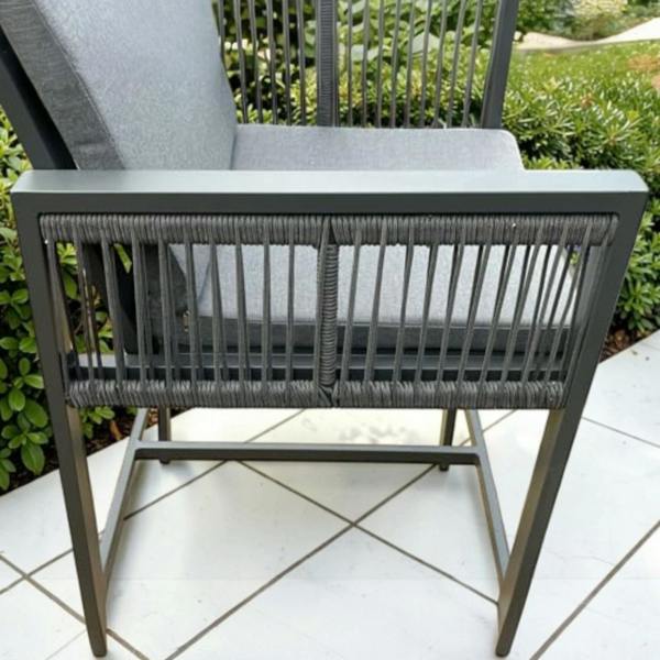 The Garden Marketplace Monaco 4 Seater Tall Garden Bar Table & Stool Set – Grey Powder-Coated Aluminium, Glass Top (140 x 70cm) with Cushions