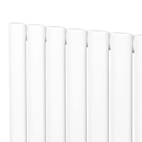 White oval single column radiator, 600 x 1200mm, featuring smooth, glossy finish and sleek, modern design for efficient heating