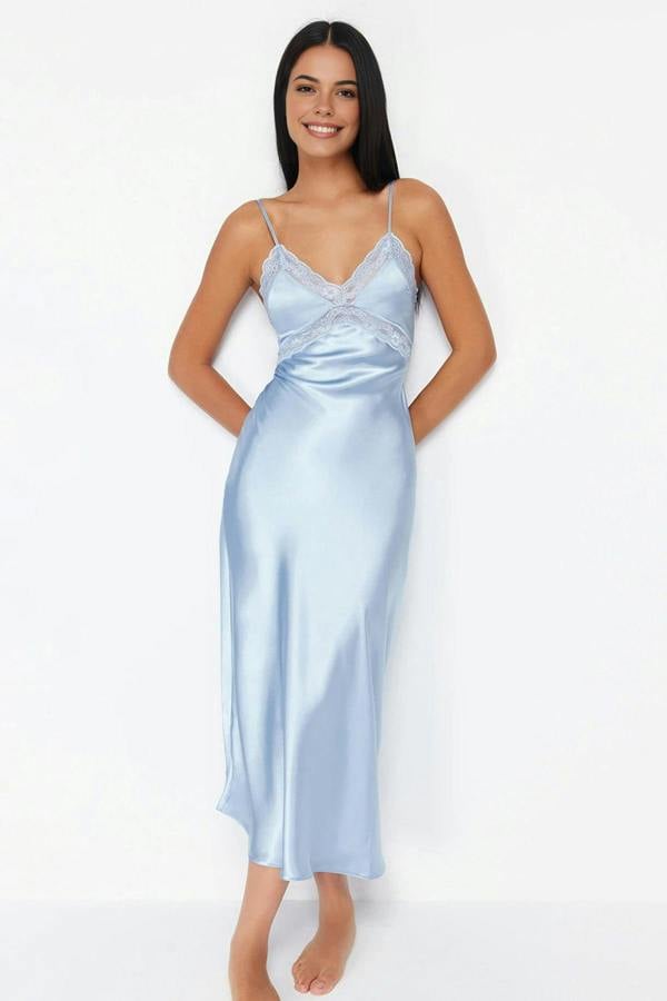 WOVCOR Satin Woven Nightdress with Lace Back Detail
