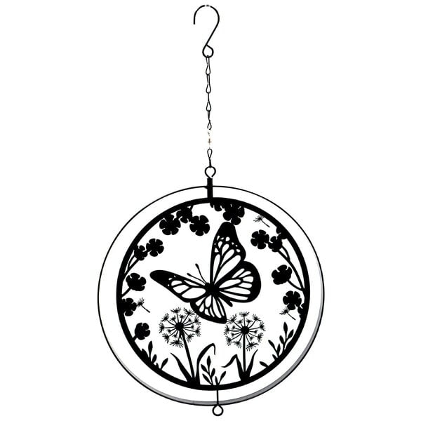 EDH Door Hardware Black Metal Butterfly Hanging Silhouette Orbit Spinner – 39cm x 23cm | Elegant Outdoor Garden Décor | Wind Spinner