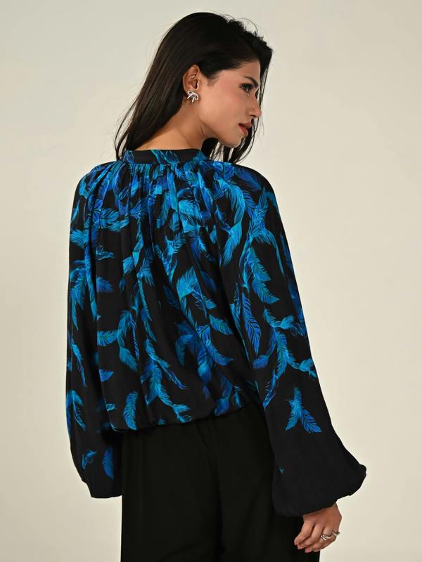 Rose & Nancy Lille Feather Print Black Zip Front Light Bomber Jacket