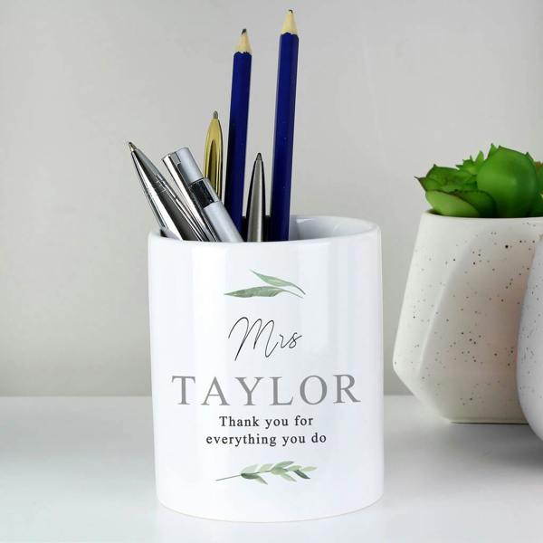 Personalised Teacher's Gift Botanical Ceramic Storage Pot - close-up detail