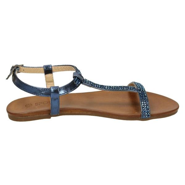 Spot On Ladies Spot On Flat Diamante T-Bar Sandals