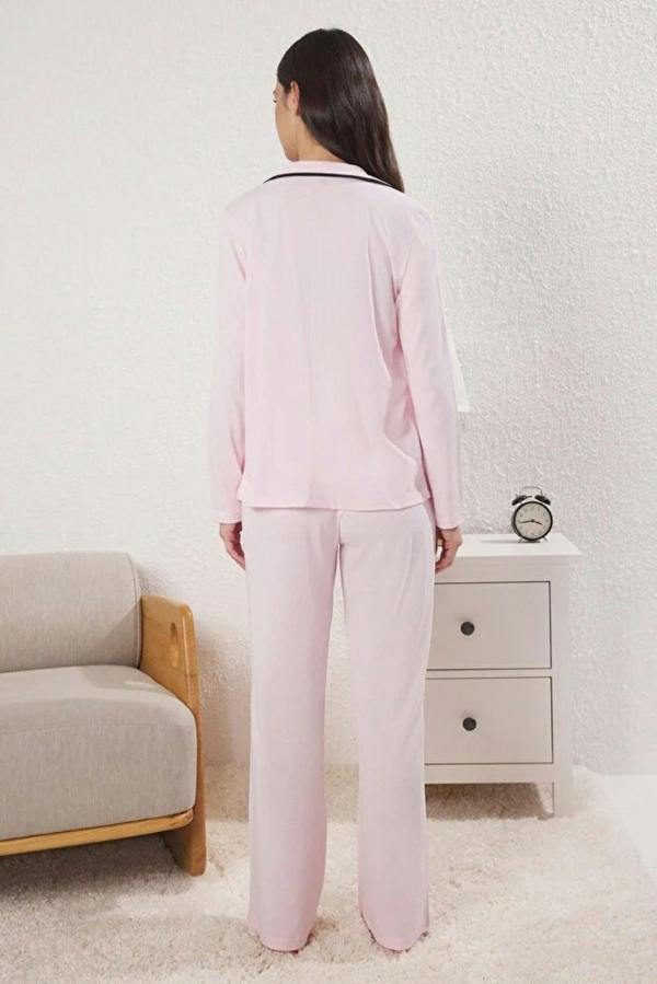 WOVCOR 2-Piece Knit Pajama Set with Piping and Pocket Detail