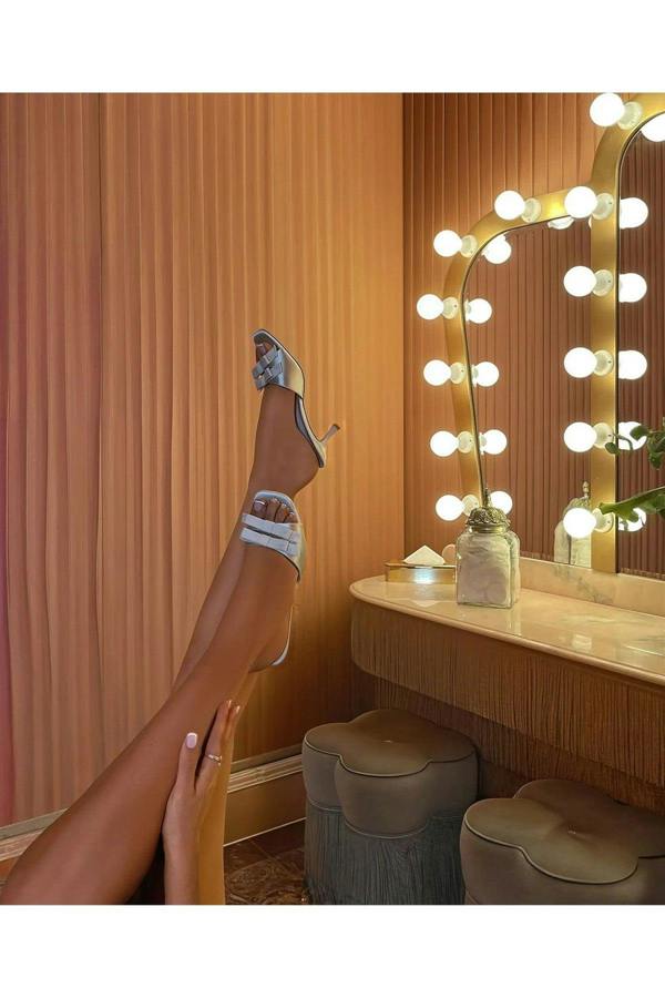 Camila Open Toe Bow Detail High Heels - Cream