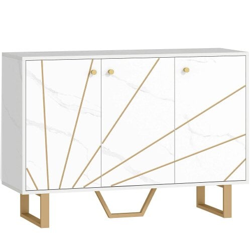 Wyld Haus Vekeba Coso 107cm White and Gold Marble Sideboard 3 Doors 2 Shelves