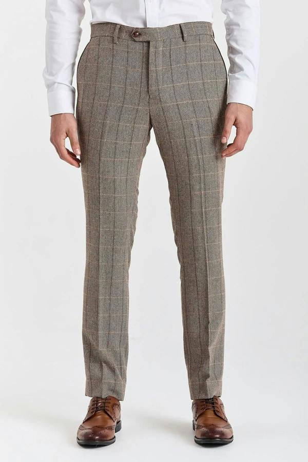 Paul Andrew Harris - Men's Brown Tweed Herringbone Check Trousers