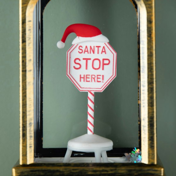 Samuel Alexander 21cm Dual Powered Light up Santa Stop Here Christmas Water Spinner with LEDs