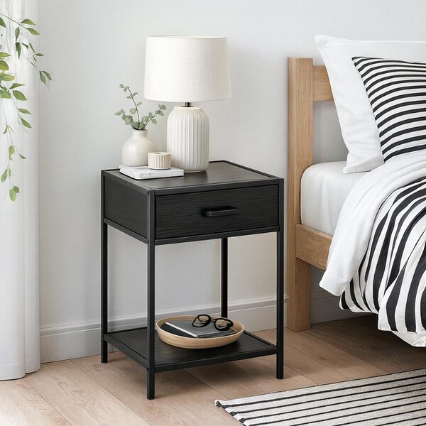 Wyld Haus El Paso Black Bedside Table 1 Drawer Bottom Shelf