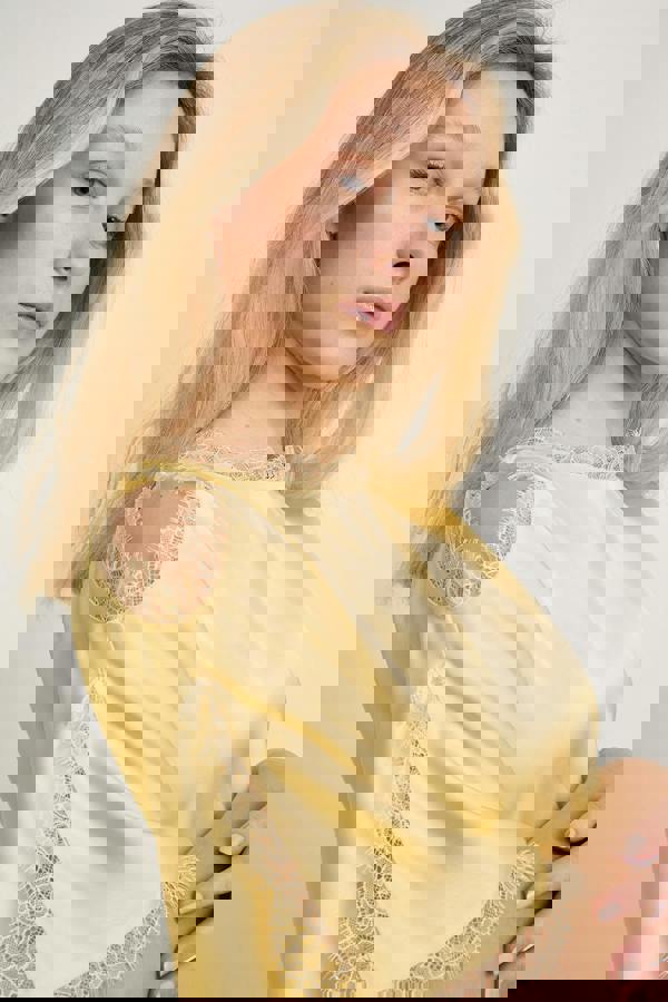 GWD Rowana Yellow Satin Lace Detail Maxi Dress