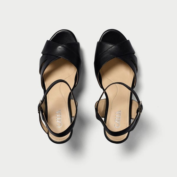 Calla Emily - Black Leather Heeled Sandals