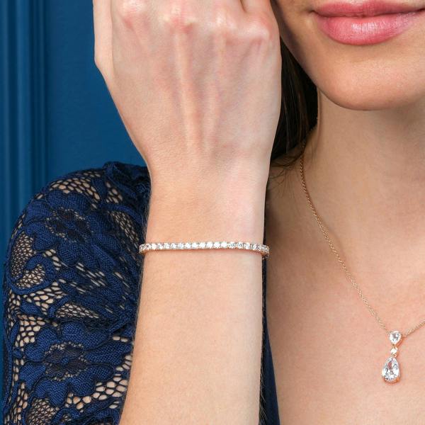 namana Rose Gold Plated 925 Sterling Silver Tennis Bracelet with 3mm Cubic Zirconia For Women