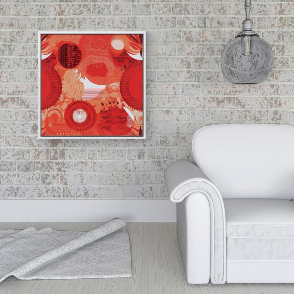 Warren Reed Abstract Red Sun pattern Framed Canvas