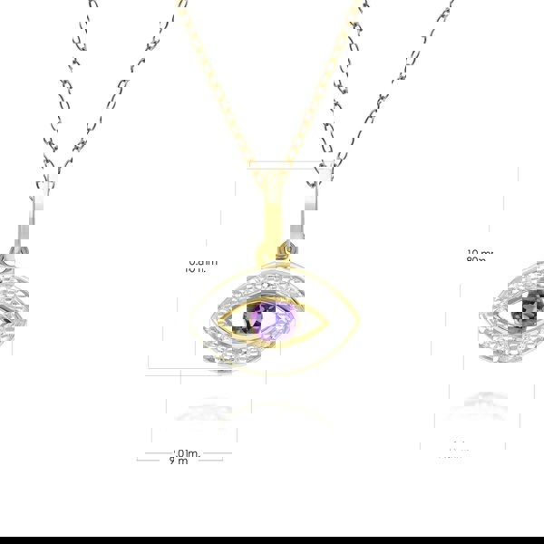 135P2101029 ECFEW™ Dainty Evil Eye Amethyst & Diamond Pendant in 9ct Yellow Gold Dimensions