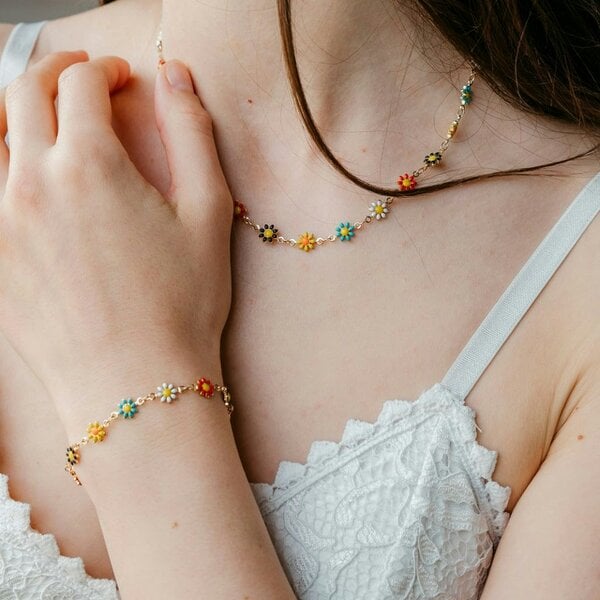 The Colourful Aura Silver Colourful Daisy Sun Flower Charms Indie Summer Boho Choker Necklace