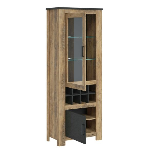 Wyld Haus Juniper Chestnut and Matera Grey 2 Door Display Cabinet with Wine Rack