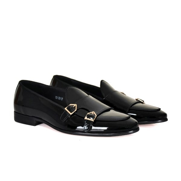 Lorenzo Patent Monk Strap Loafers - Black