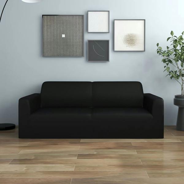 Berkfield 2-Seater Stretch Couch Slipcover Black Polyester Jersey