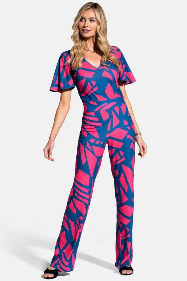 HotSquash Straight Leg Jumpsuit with V-neck and Flare Sleeves