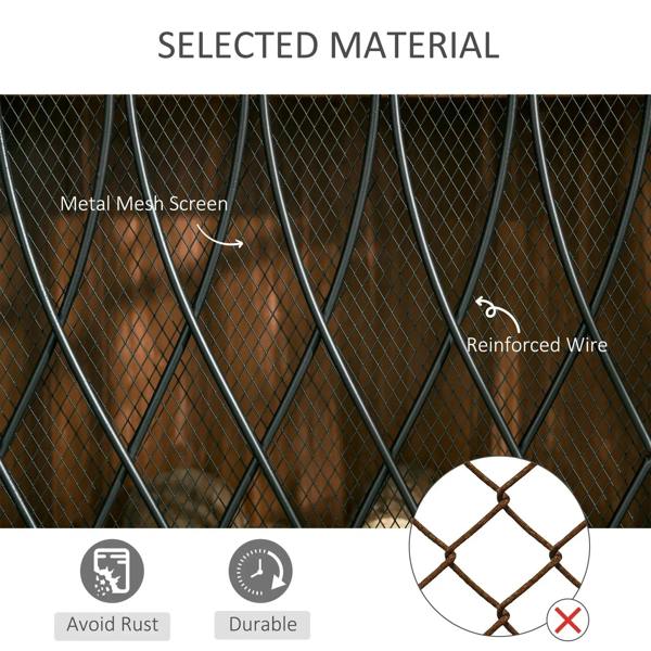 Metal mesh fireplace screen closeup showing reinforced wire grid
