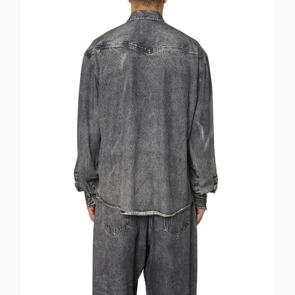 Diesel Mens S-Gils Denim Look Shirt - Black/Grey - 