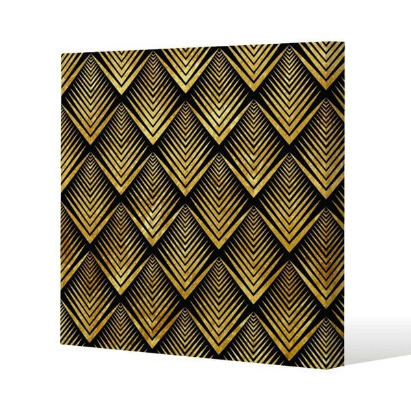 Benjamin Tate Design Golden Geometric Flower Pattern Slim Style Canvas Print  30x30cm , 15mm Slim Real wood.