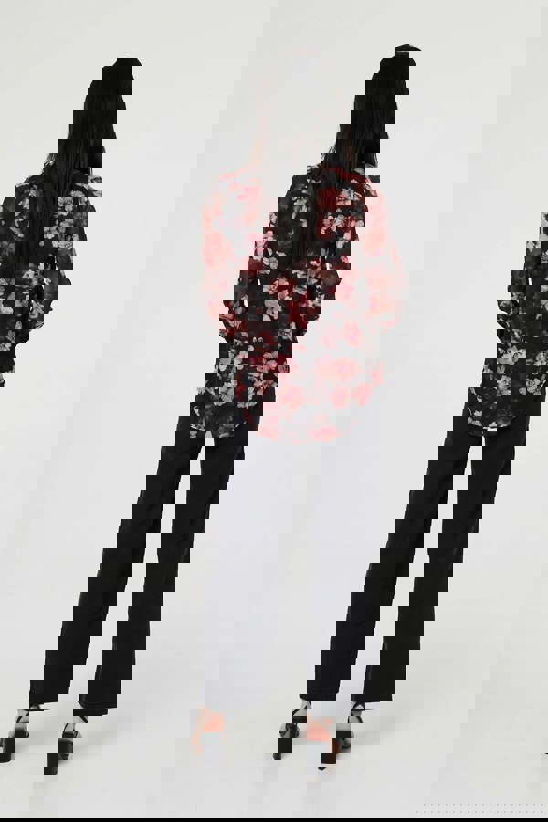 Pink | Floral Long Sleeve Chiffon Layer Blouse
