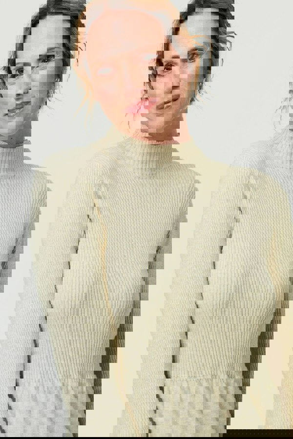 Beige | Textured High Neck Midi Jumper Dress
